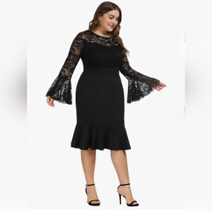 HANNA NIKOLE, Elegant Black Lace Dress